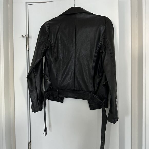Elodie Faux Leather Moto Jacket Size M Black - Picture 3 of 5